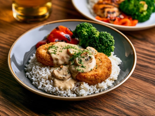 Chicken Cutlet with Mushroom sauce.