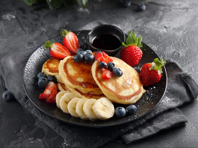 Pancakes and Fruits.